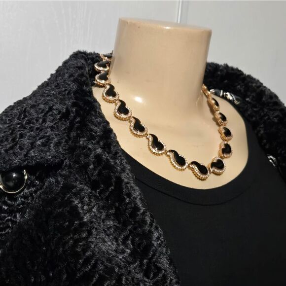 Vintage necklase  Rhinestone Black Enamel Comma Link Necklace 925 estate Sale - Picture 3 of 16